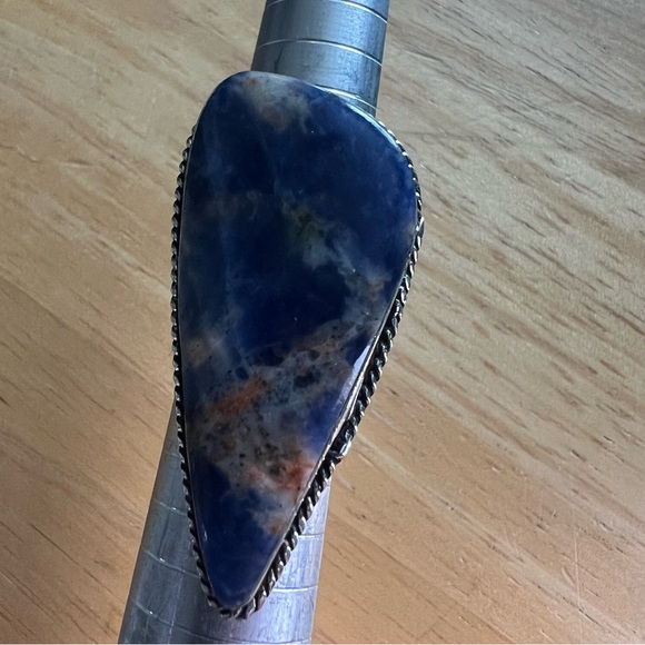 New Large Statement Blue Sodalite Stone Silver Overlay Ring Size 6.75 - Picture 4 of 9